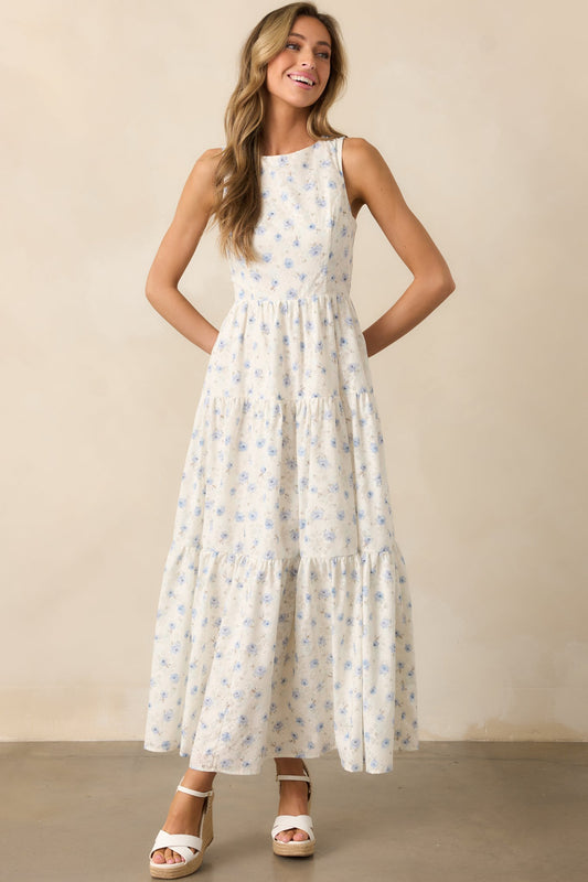 Blooming Garden Ivory Floral Tiered Maxi Dress