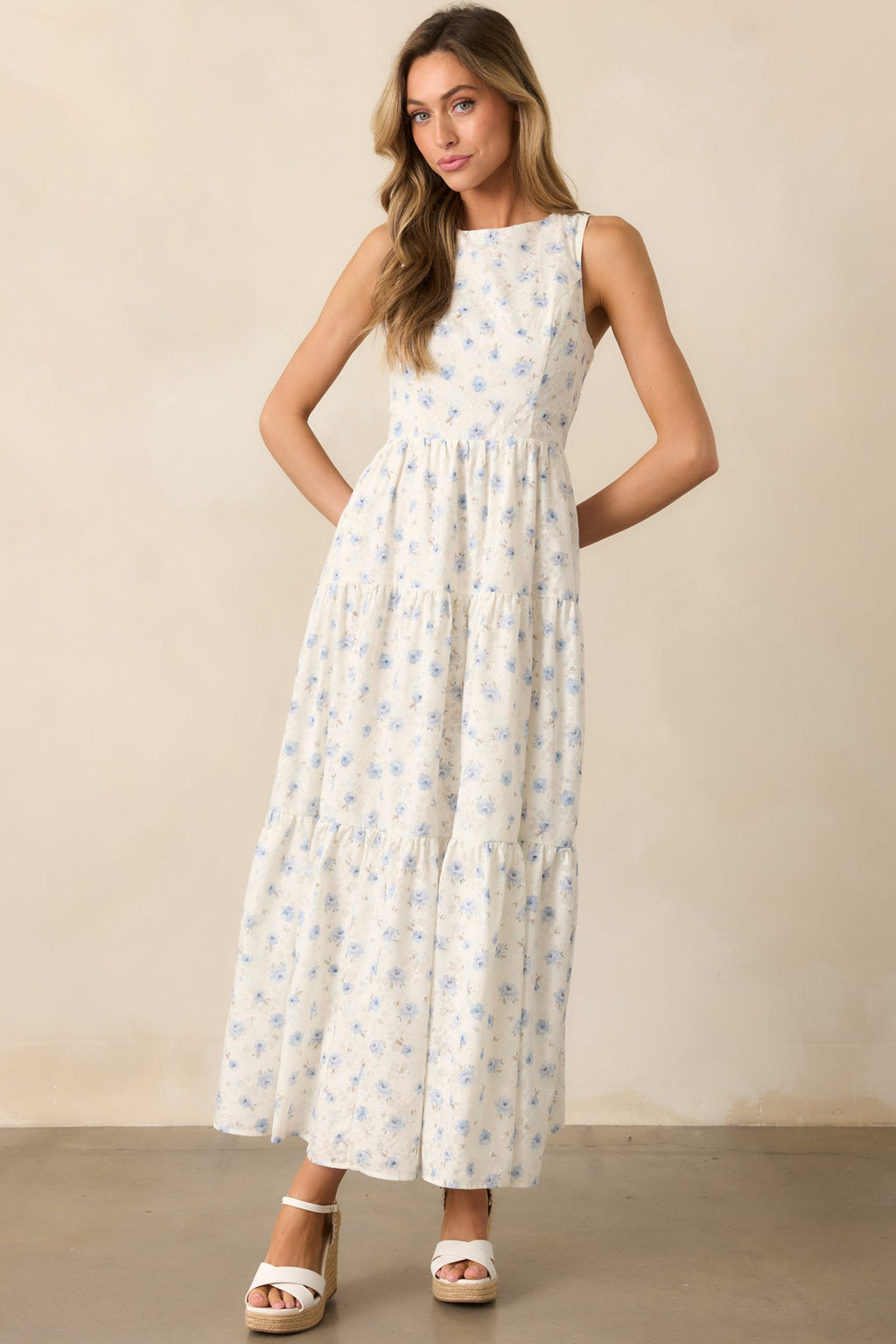 Blooming Garden Ivory Floral Tiered Maxi Dress