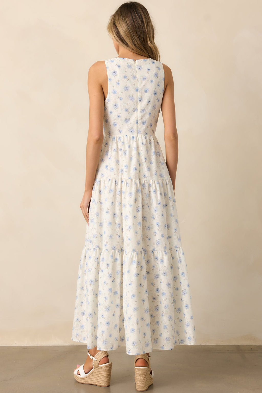Blooming Garden Ivory Floral Tiered Maxi Dress
