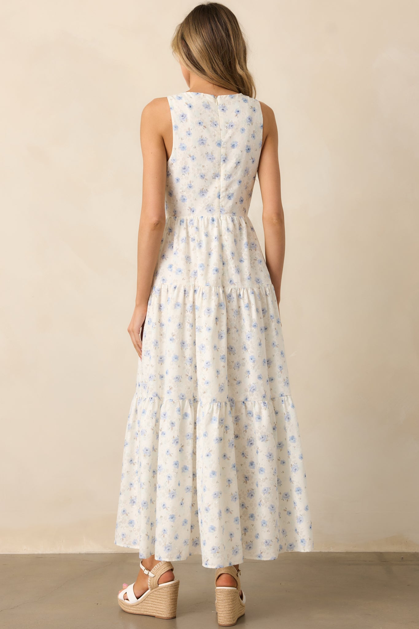 Blooming Garden Ivory Floral Tiered Maxi Dress