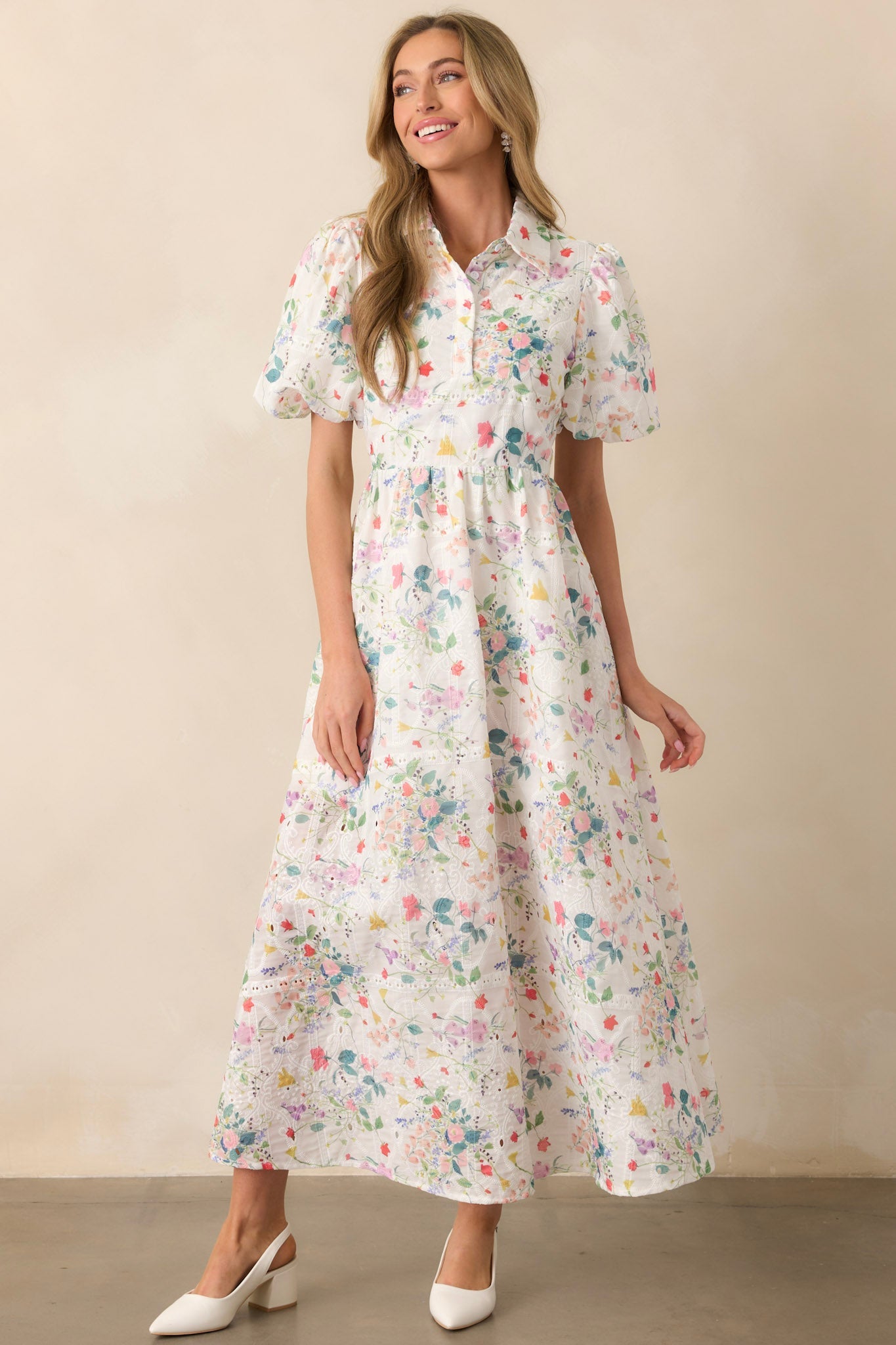 A Fresh Pick Ivory Floral Embroidered Maxi Dress
