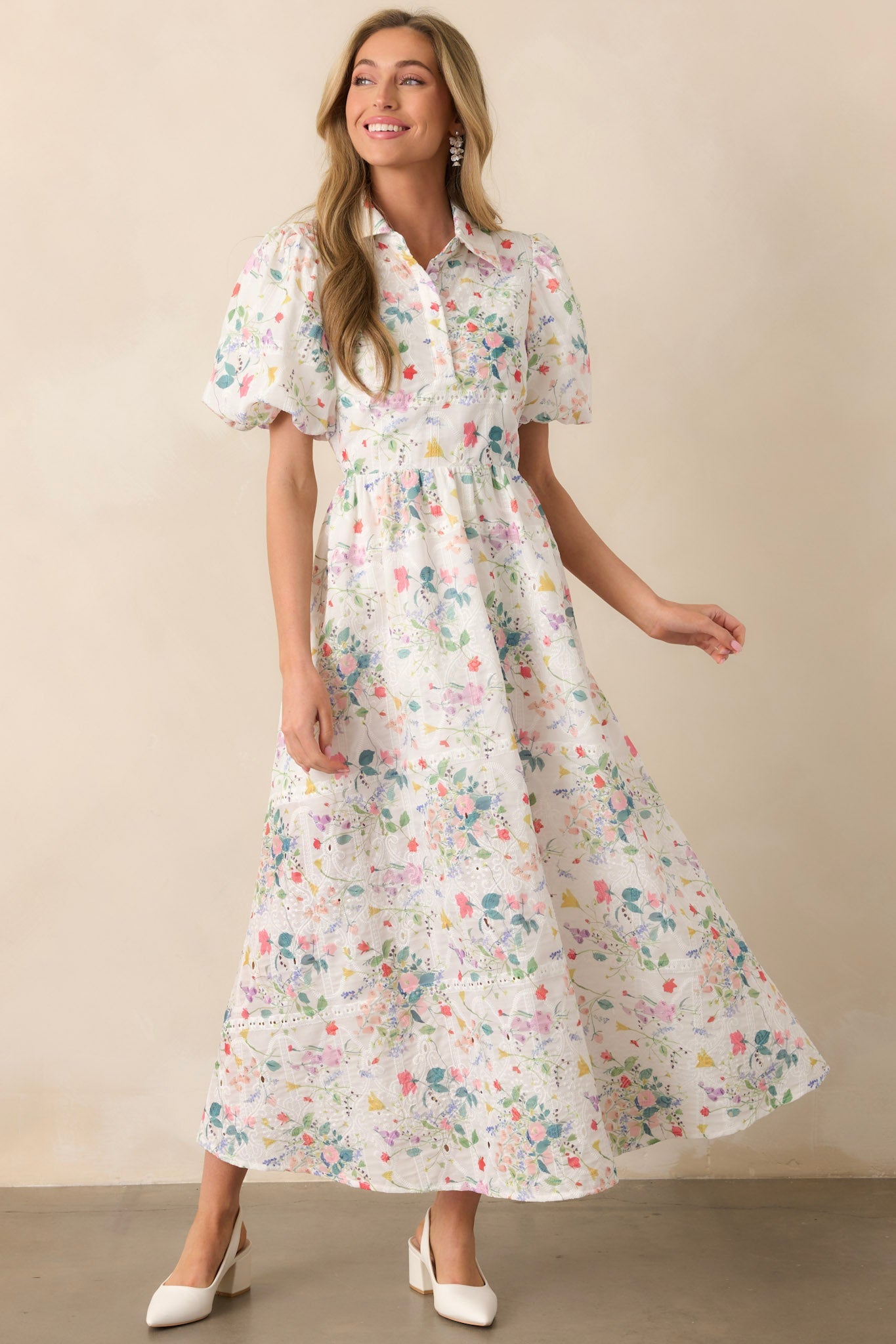 A Fresh Pick Ivory Floral Embroidered Maxi Dress