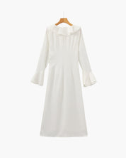 Pearl Button Ruffle Midi Dress