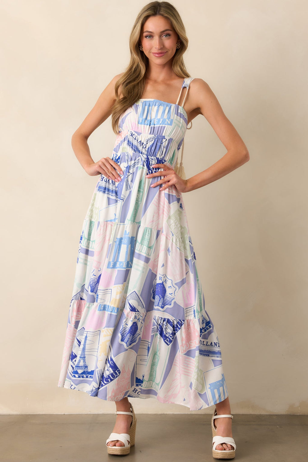 Adair Passport Print Blue Midi Dress