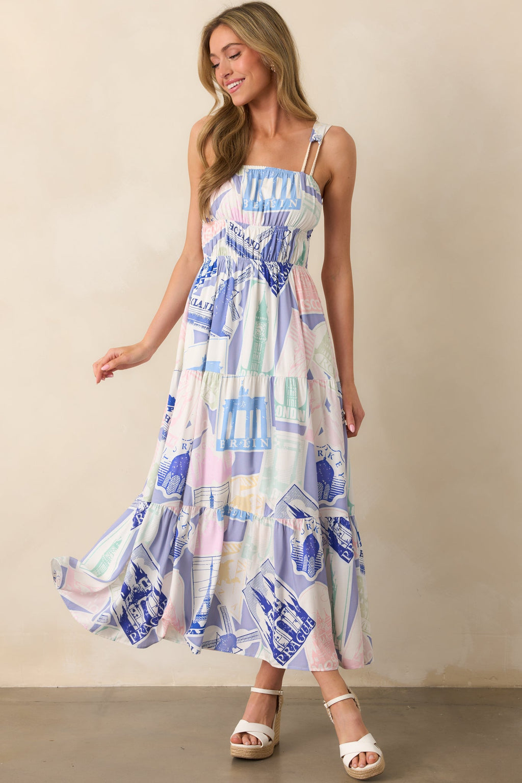 Adair Passport Print Blue Midi Dress