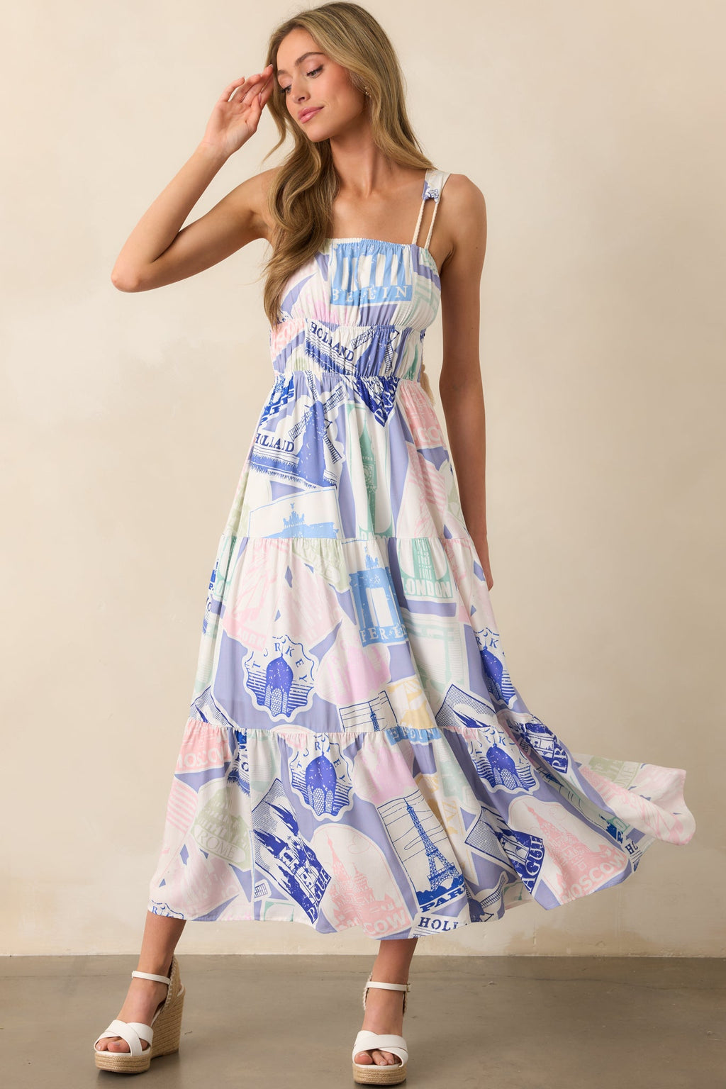 Adair Passport Print Blue Midi Dress