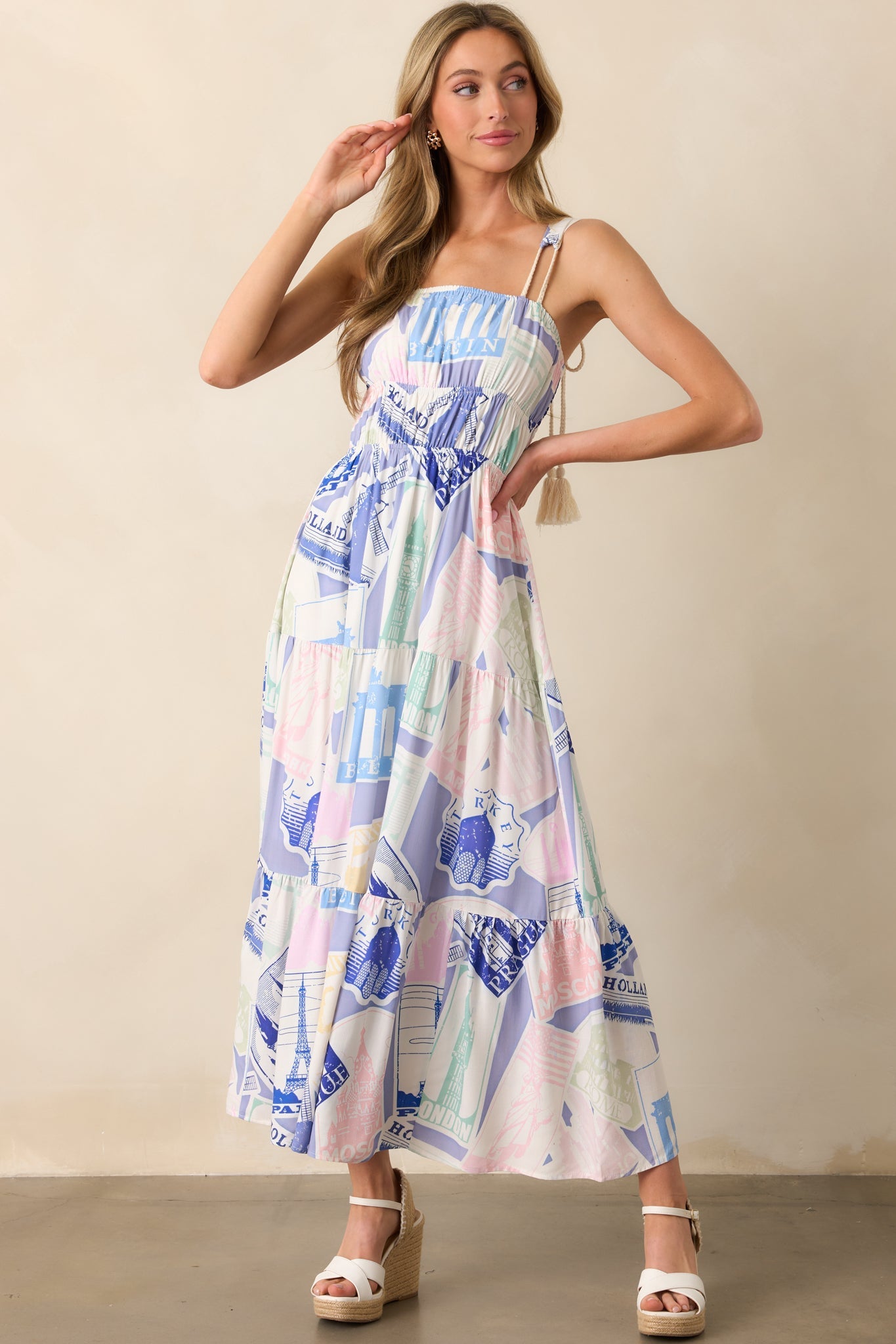 Adair Passport Print Blue Midi Dress