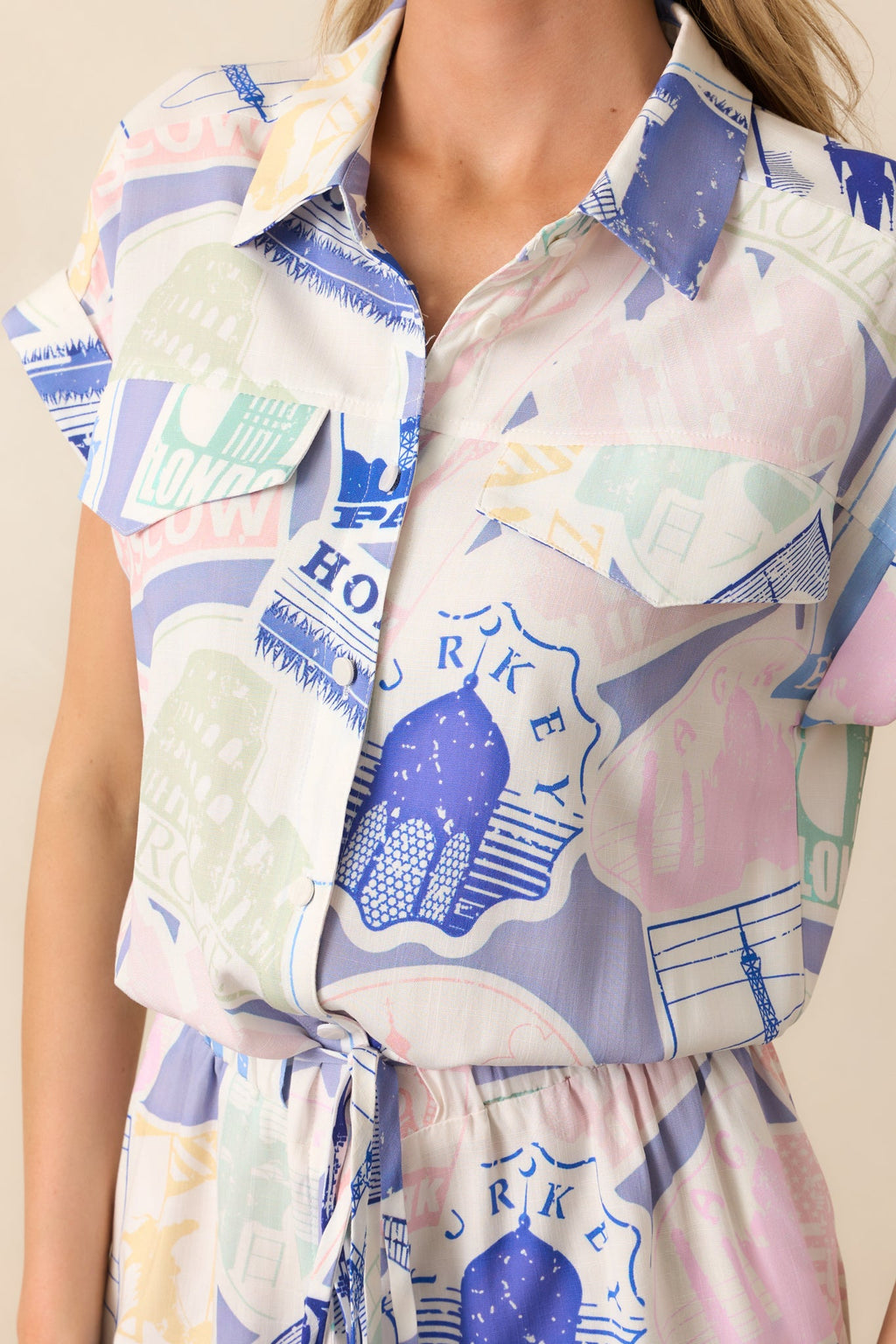 Allie Passport Print Blue Romper