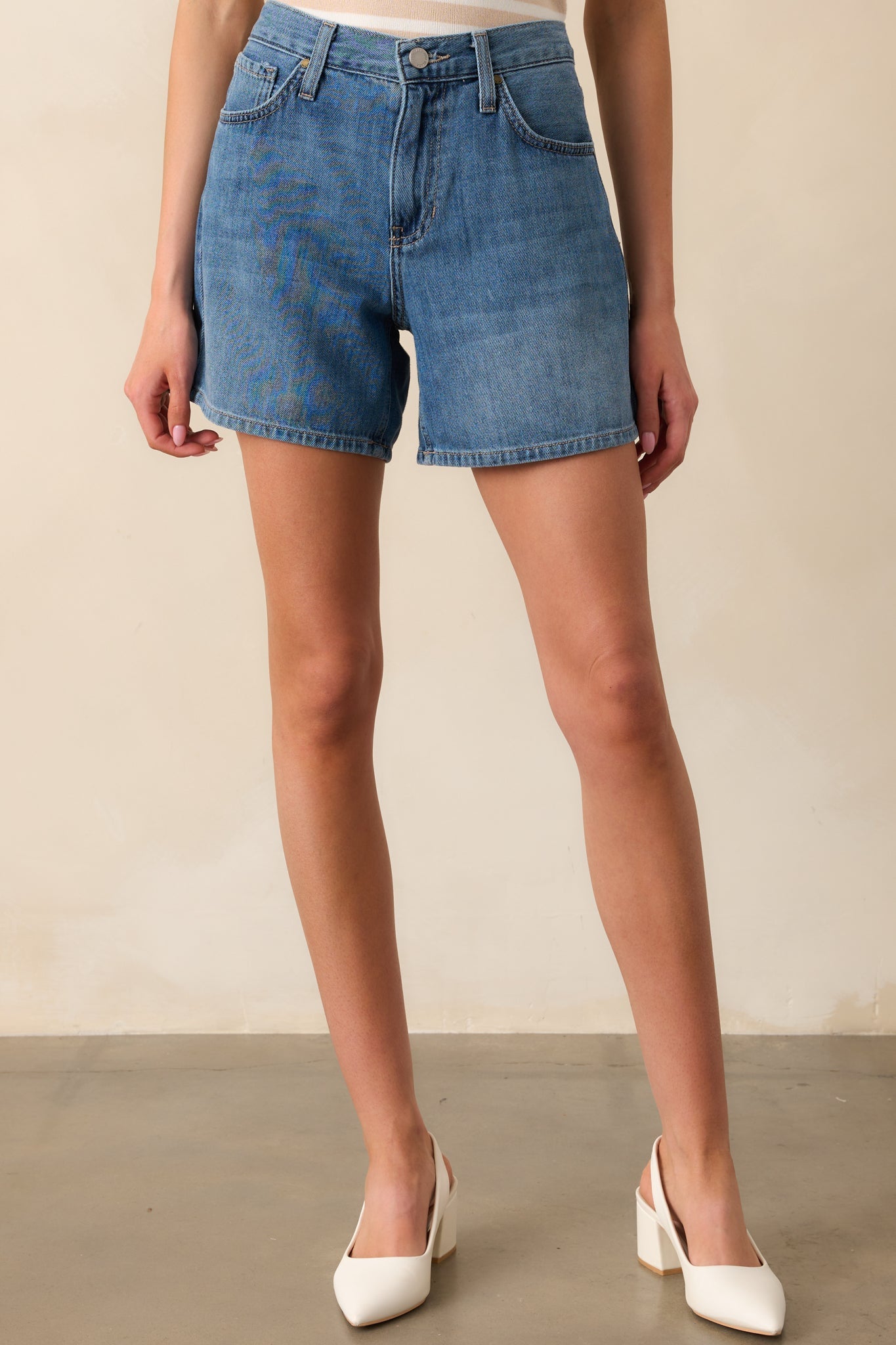 Living Simply Medium Wash High Waisted Denim Shorts