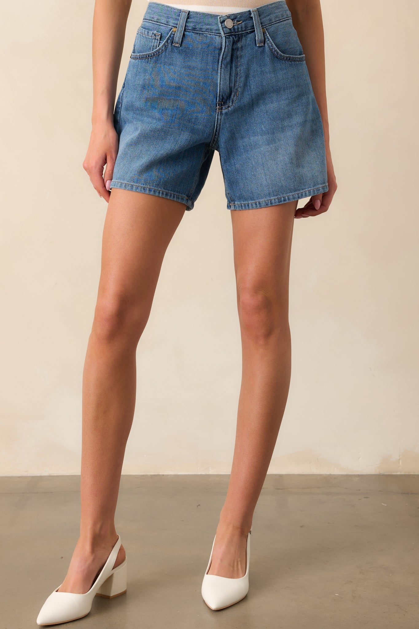 Living Simply Medium Wash High Waisted Denim Shorts