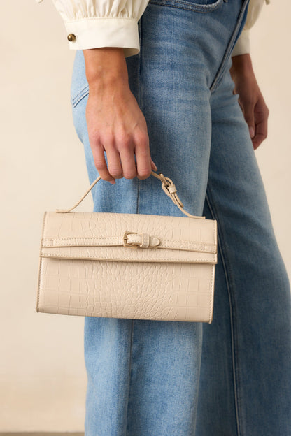 After Party Beige Faux Croc Handbag