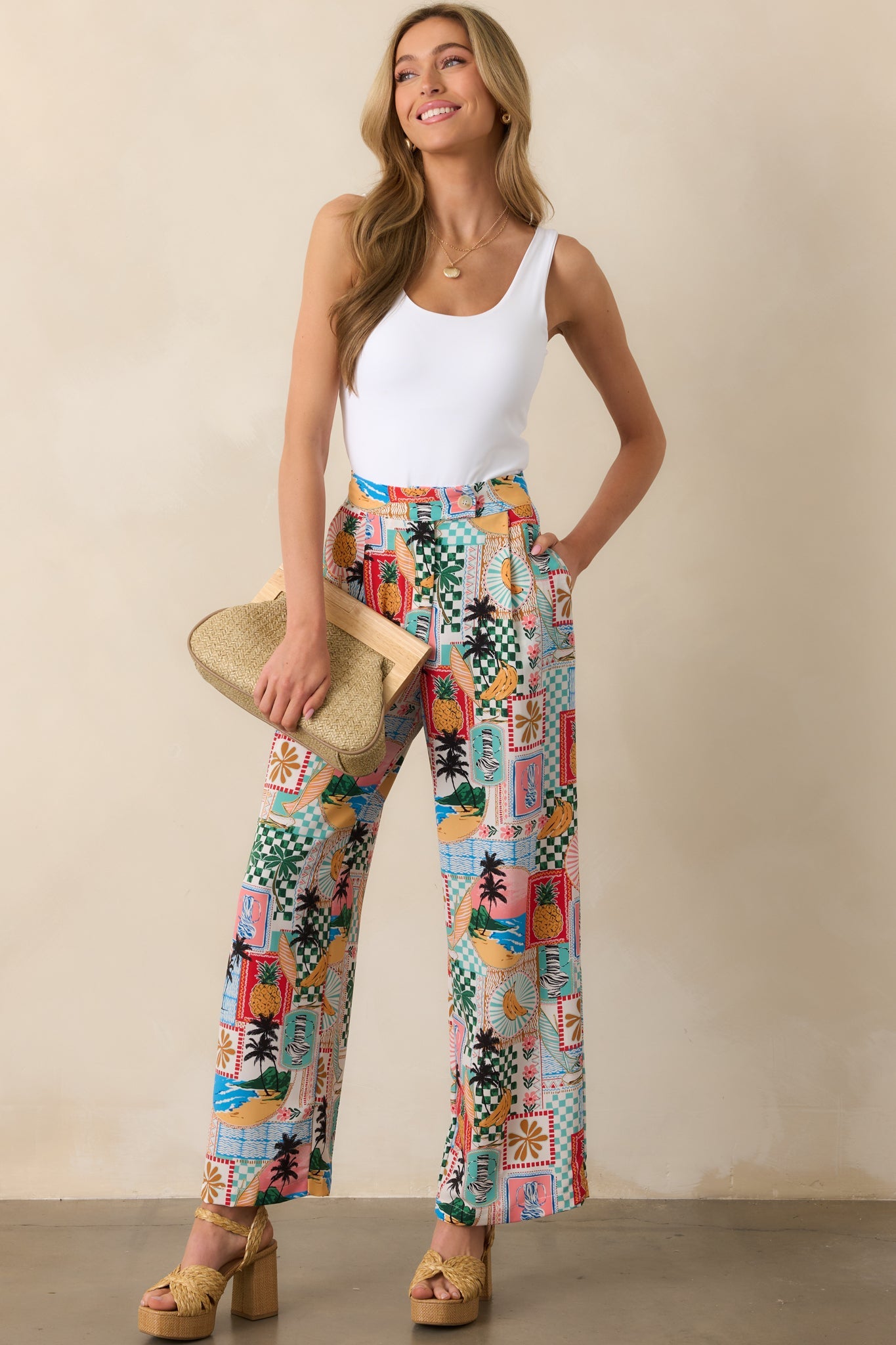 Castaway Calm Multi Tropical Print Pants