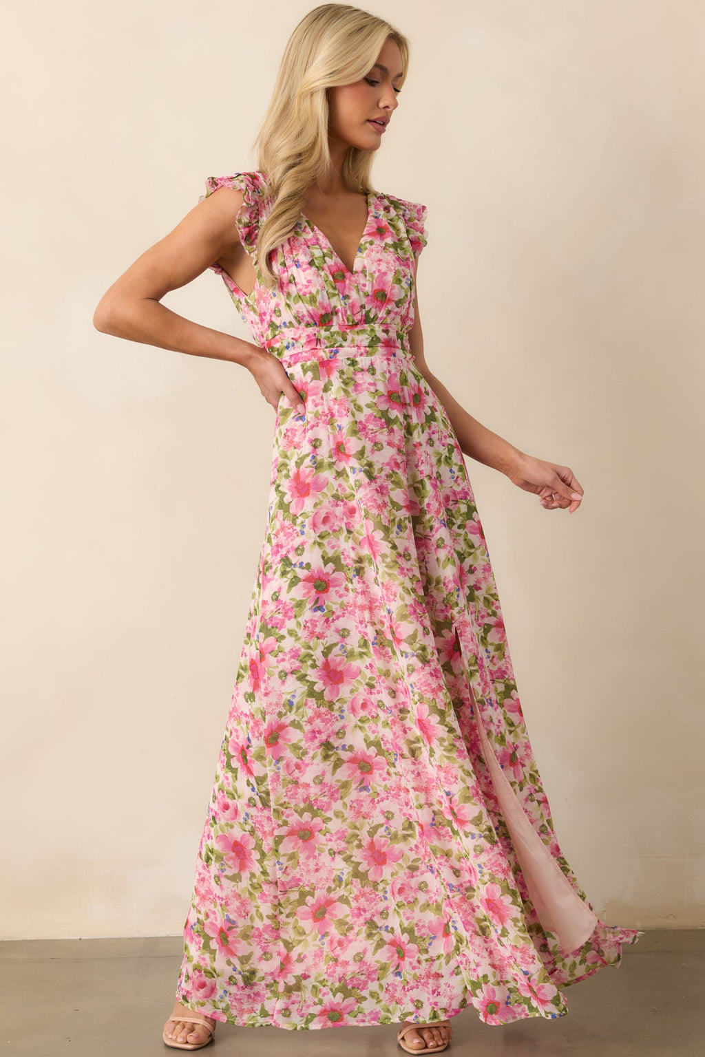 Dancing In The Sun Pink Floral Sleeveless Maxi Dress