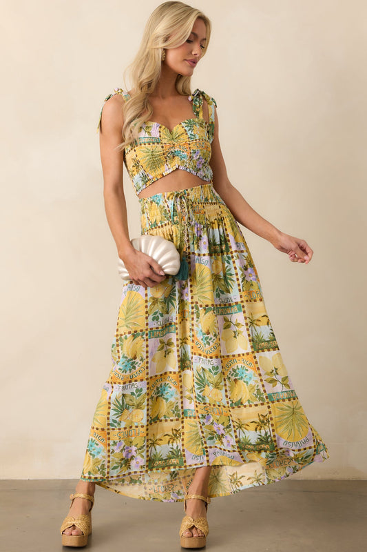 Stopping Time Green Tropical Print Maxi Skirt