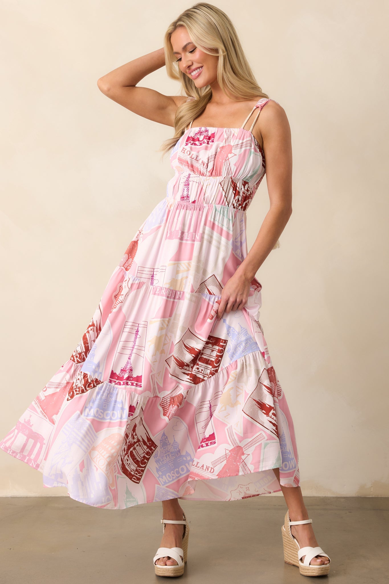 Adair Passport Print Pink Midi Dress