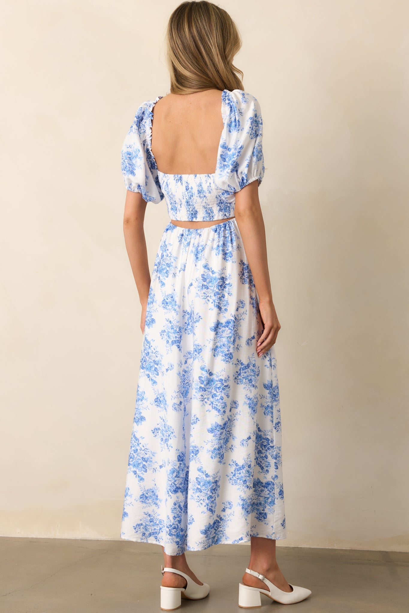 For The Dreamers Blue Floral Puff Sleeve Maxi Dress
