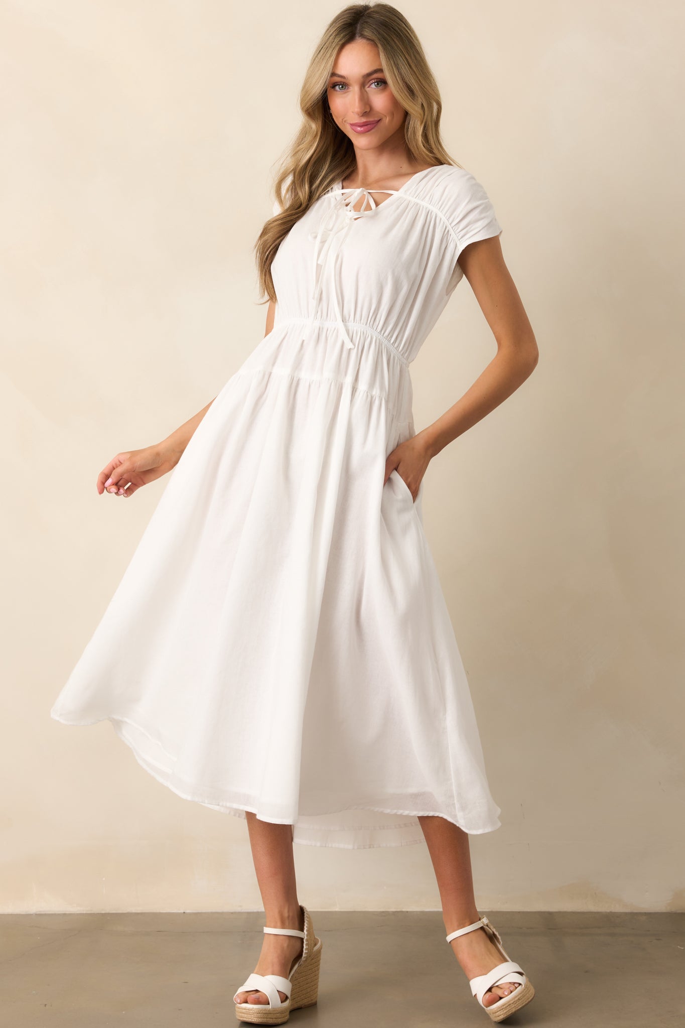 Discover Who You Are Ivory Cotton Cap Sleeve Midi Dress