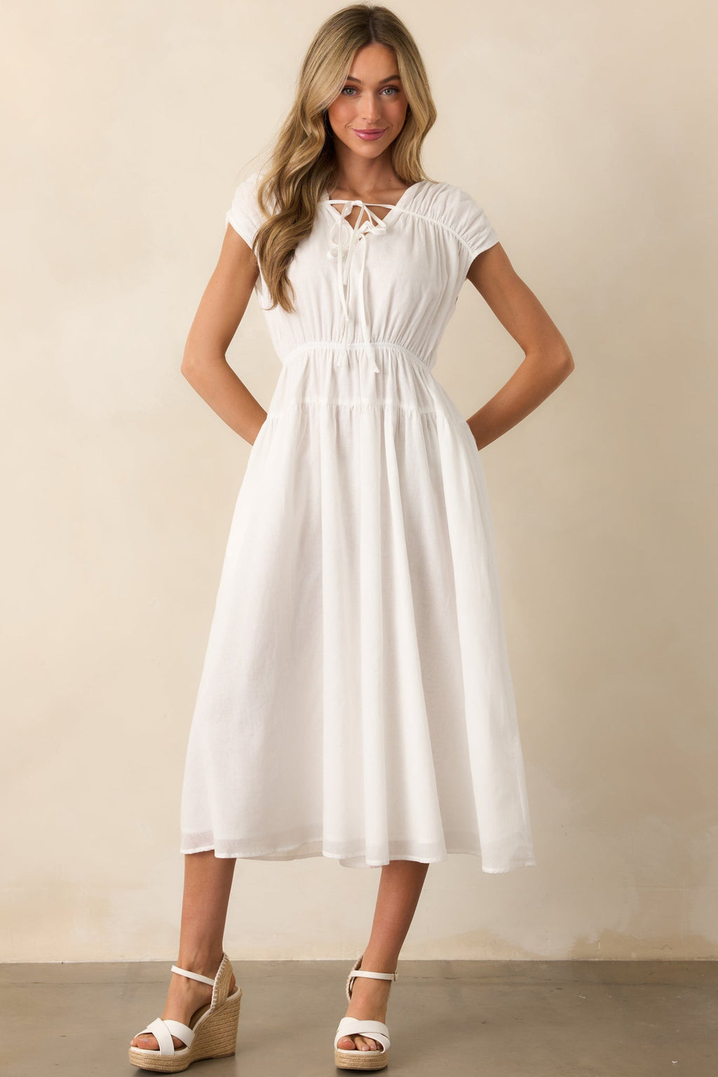 Discover Who You Are Ivory Cotton Cap Sleeve Midi Dress
