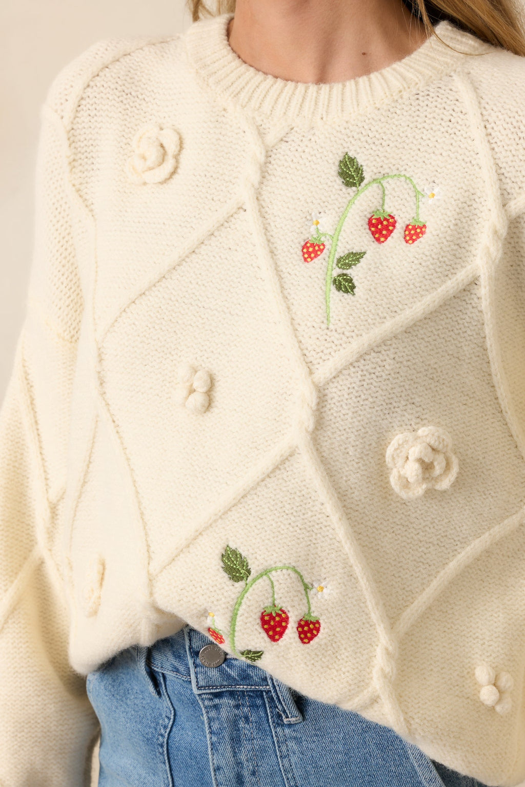 Berry Breeze Ivory Embroidered Sweater