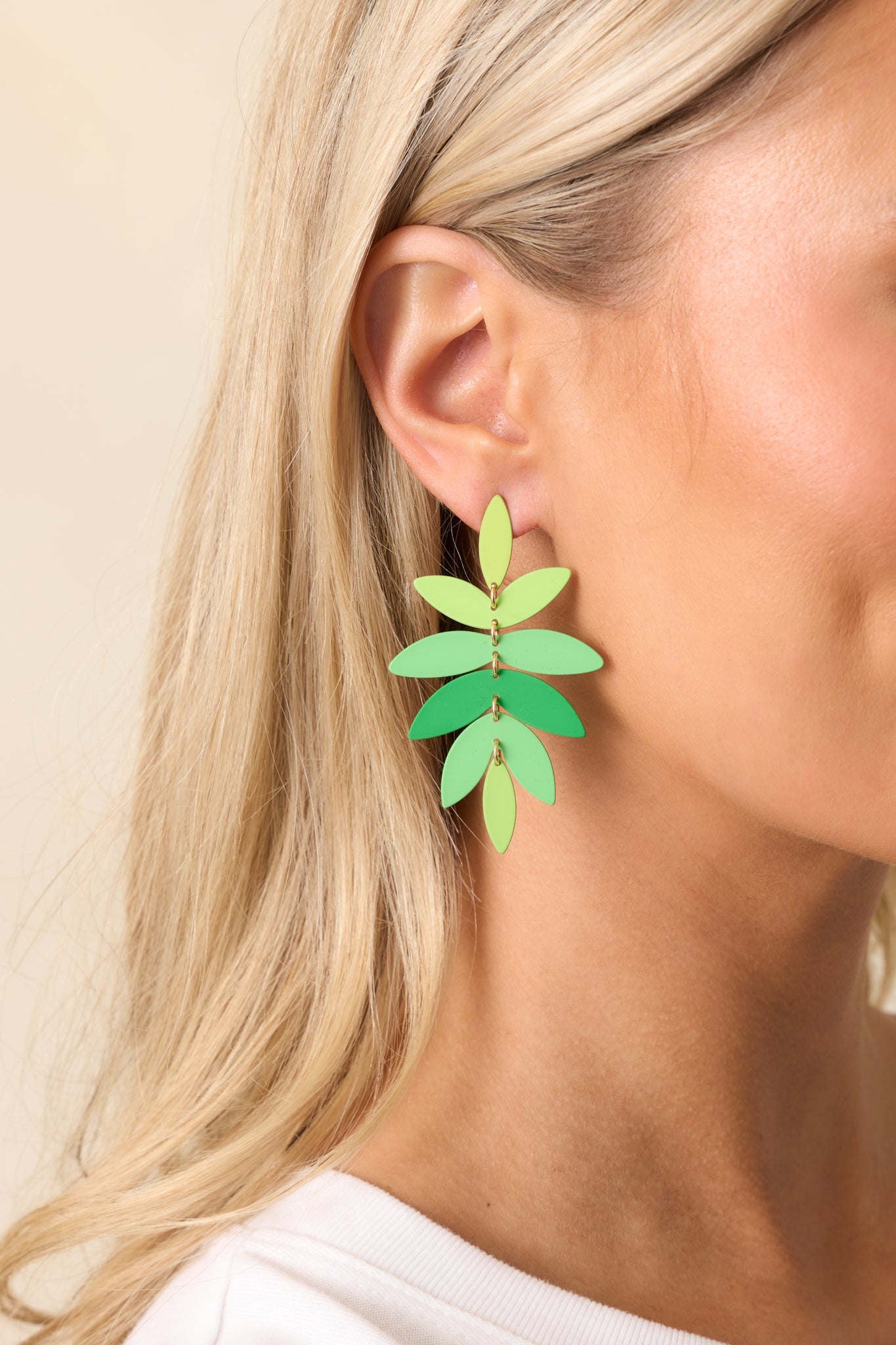 A Sense Of Calm Green Gradient Palm Leaf Earrings