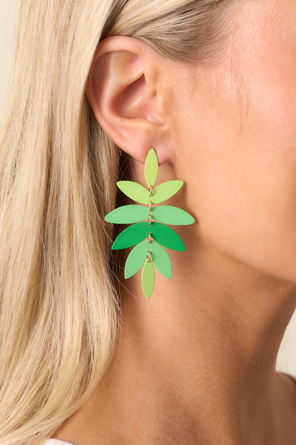 A Sense Of Calm Green Gradient Palm Leaf Earrings