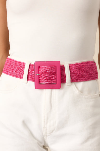 Everything Falls Into Place Hot Pink Woven Straw Belt