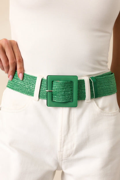 Everything Falls Into Place Kelly Green Woven Straw Belt