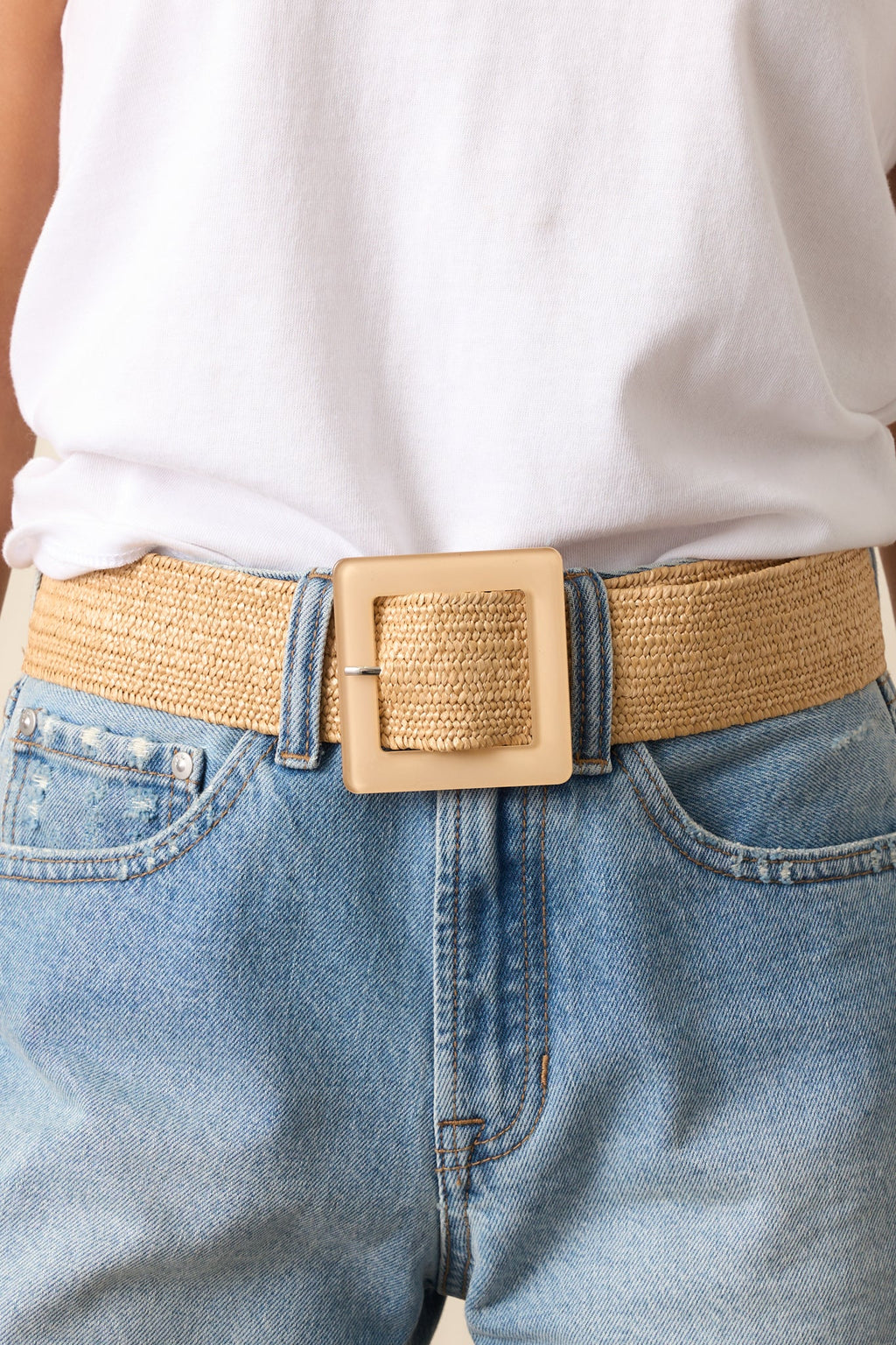 Everything Falls Into Place Tan Woven Straw Belt