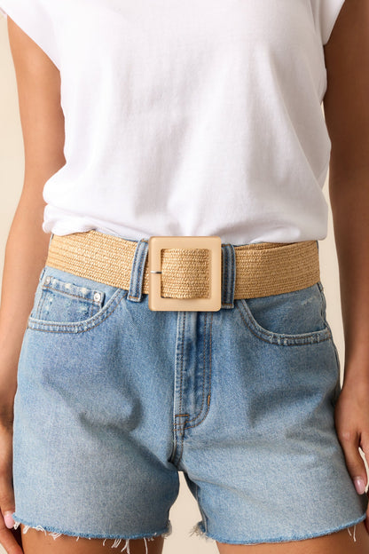 Everything Falls Into Place Tan Woven Straw Belt