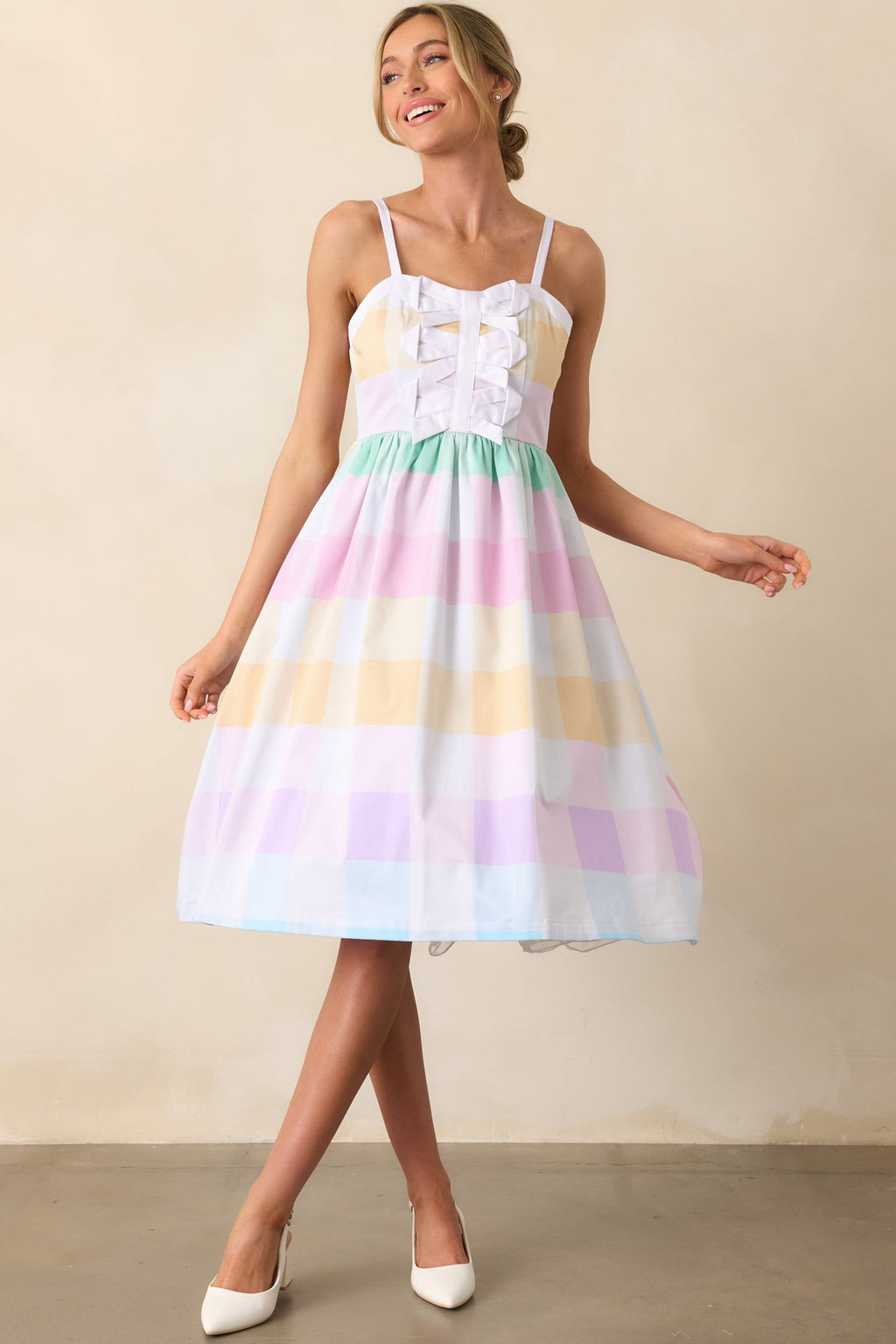 Kensington Easter Soiree Plaid Cotton Midi Dress