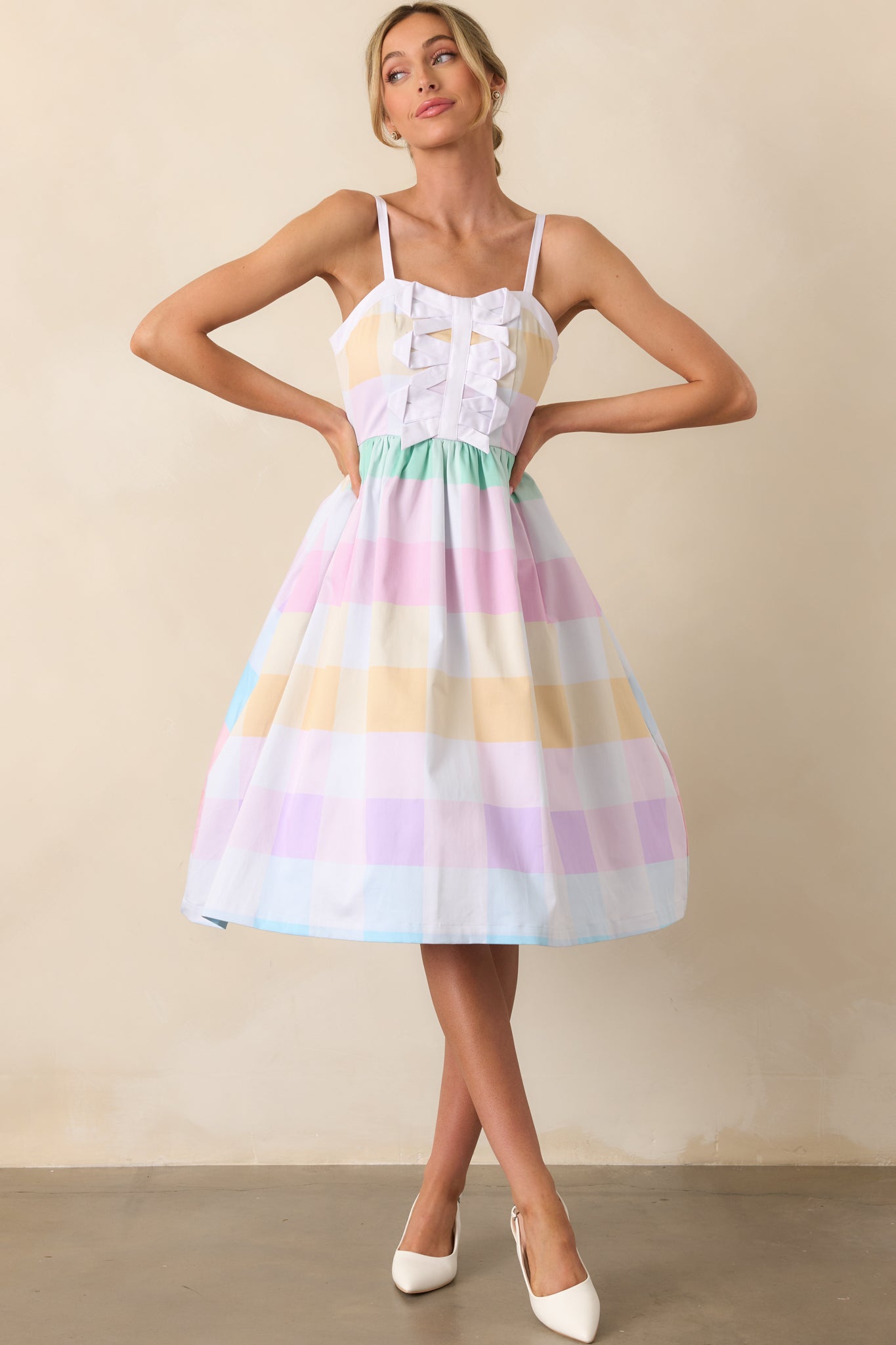 Kensington Easter Soiree Plaid Cotton Midi Dress