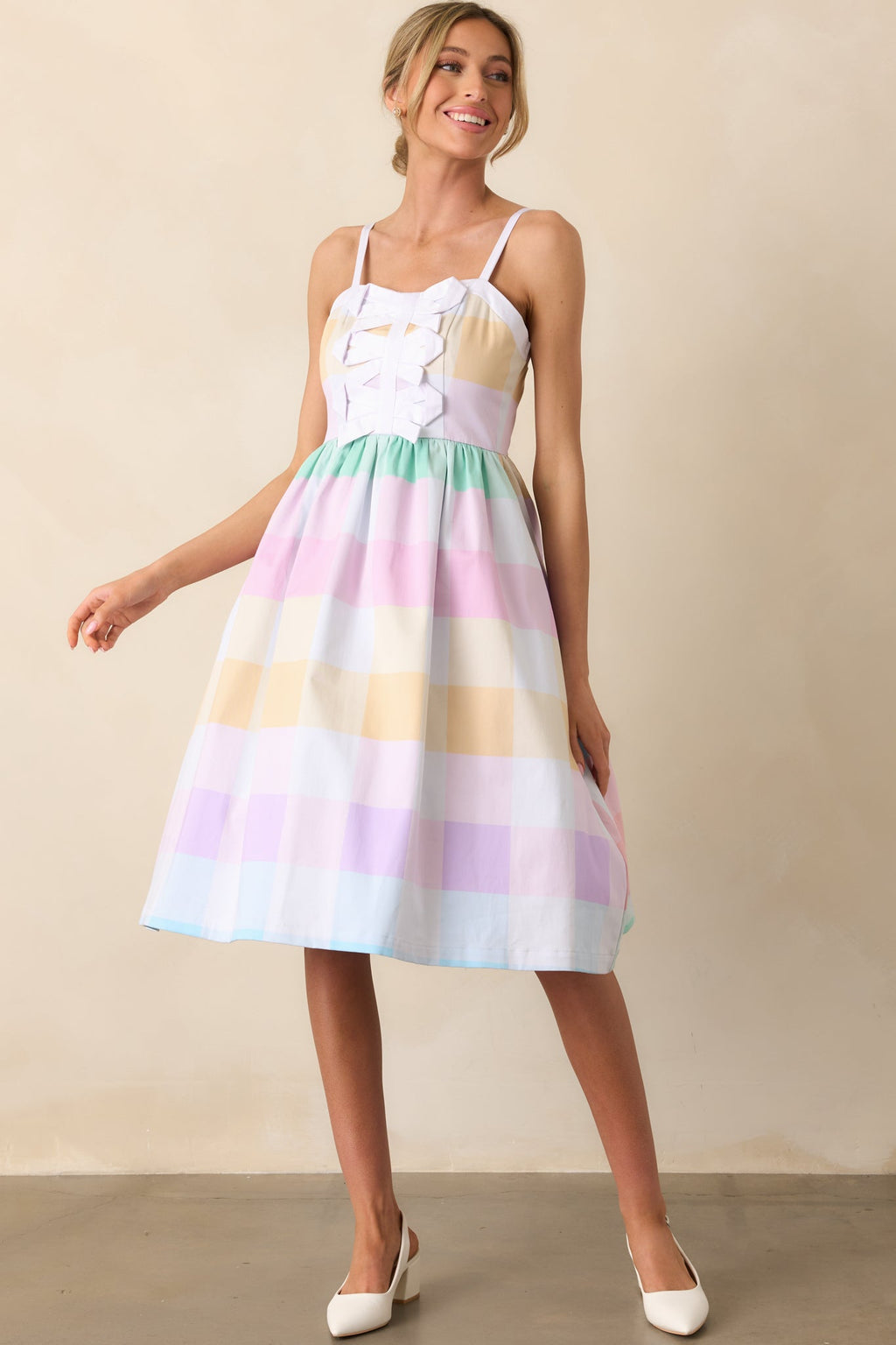 Kensington Easter Soiree Plaid Cotton Midi Dress