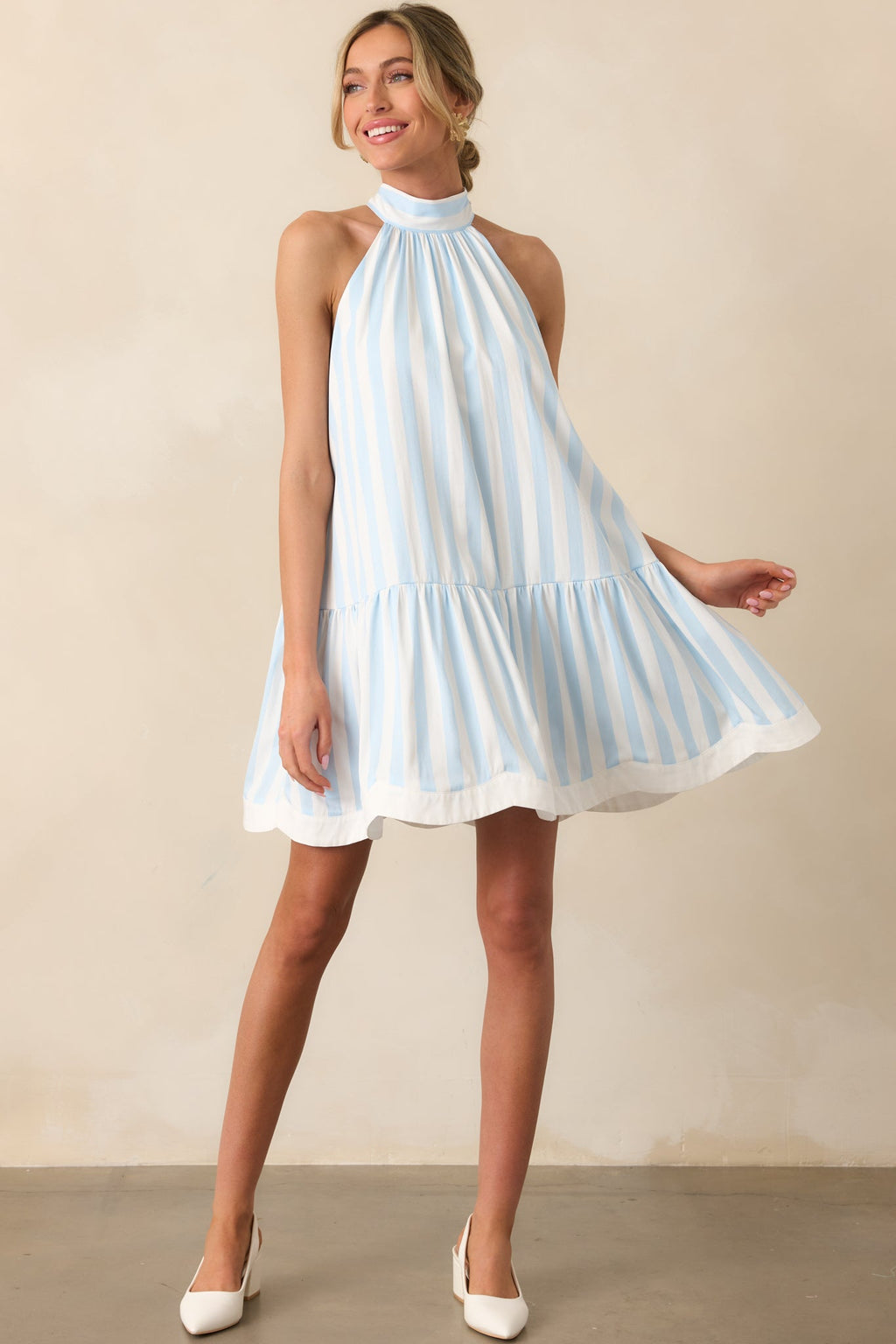 Gatsby Bonnet Blue Stripe Scalloped Swing Dress