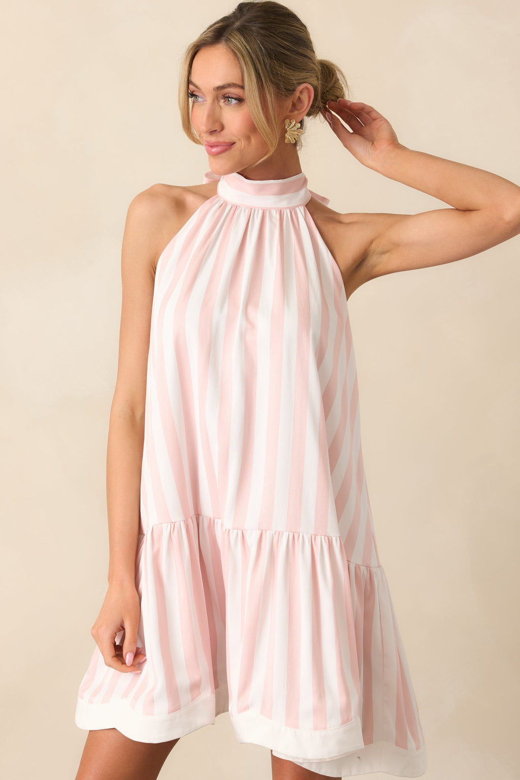 Gatsby Azalea Pink Stripe Scalloped Swing Dress