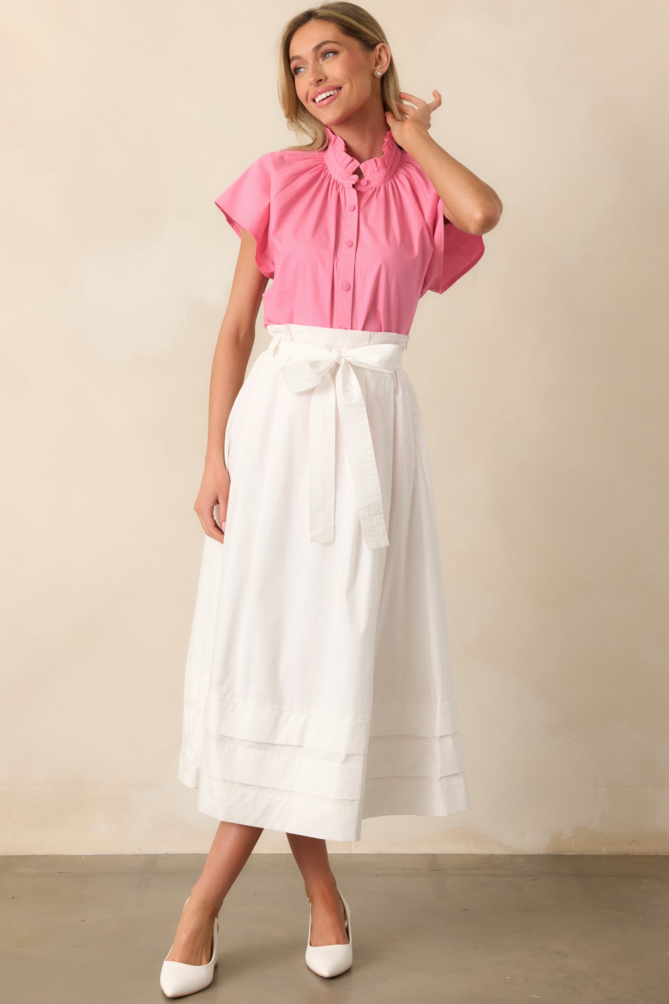 Ashford White Cotton Midi Skirt