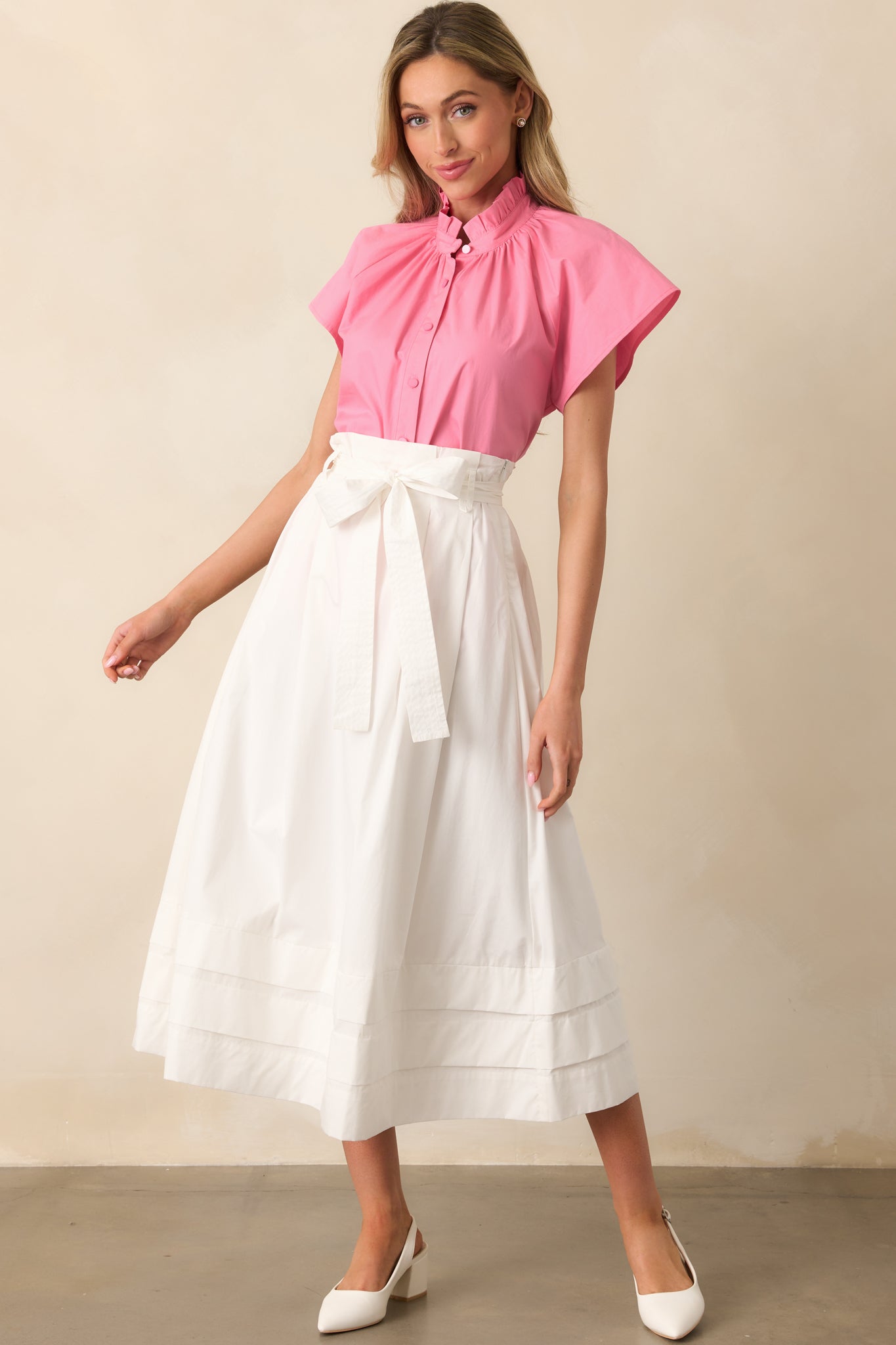 Ashford White Cotton Midi Skirt