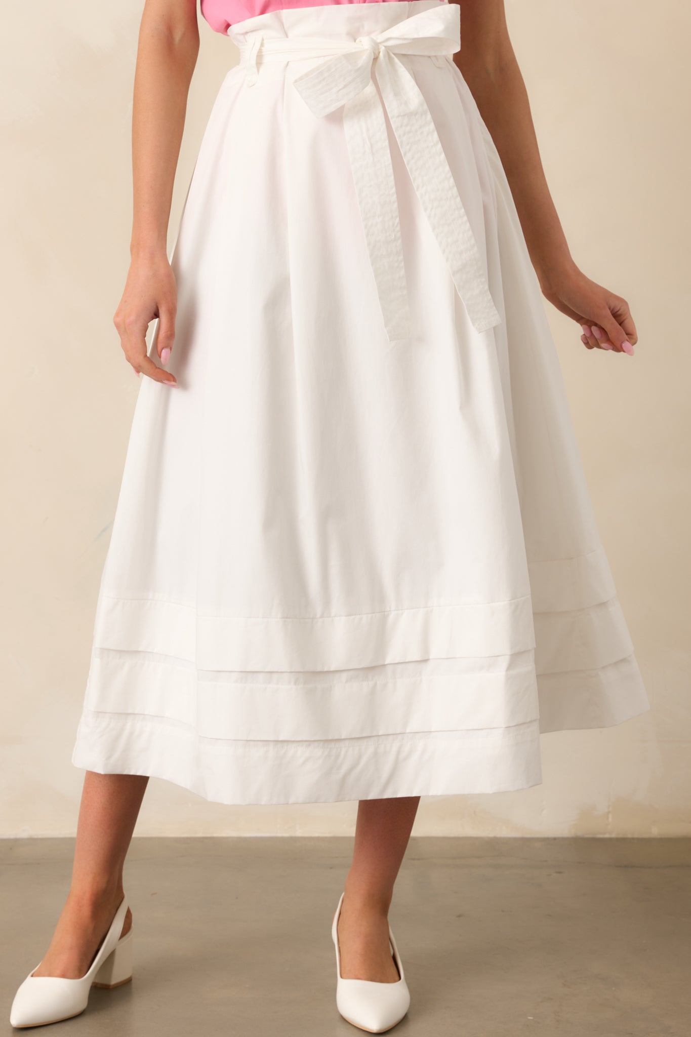 Ashford White Cotton Midi Skirt