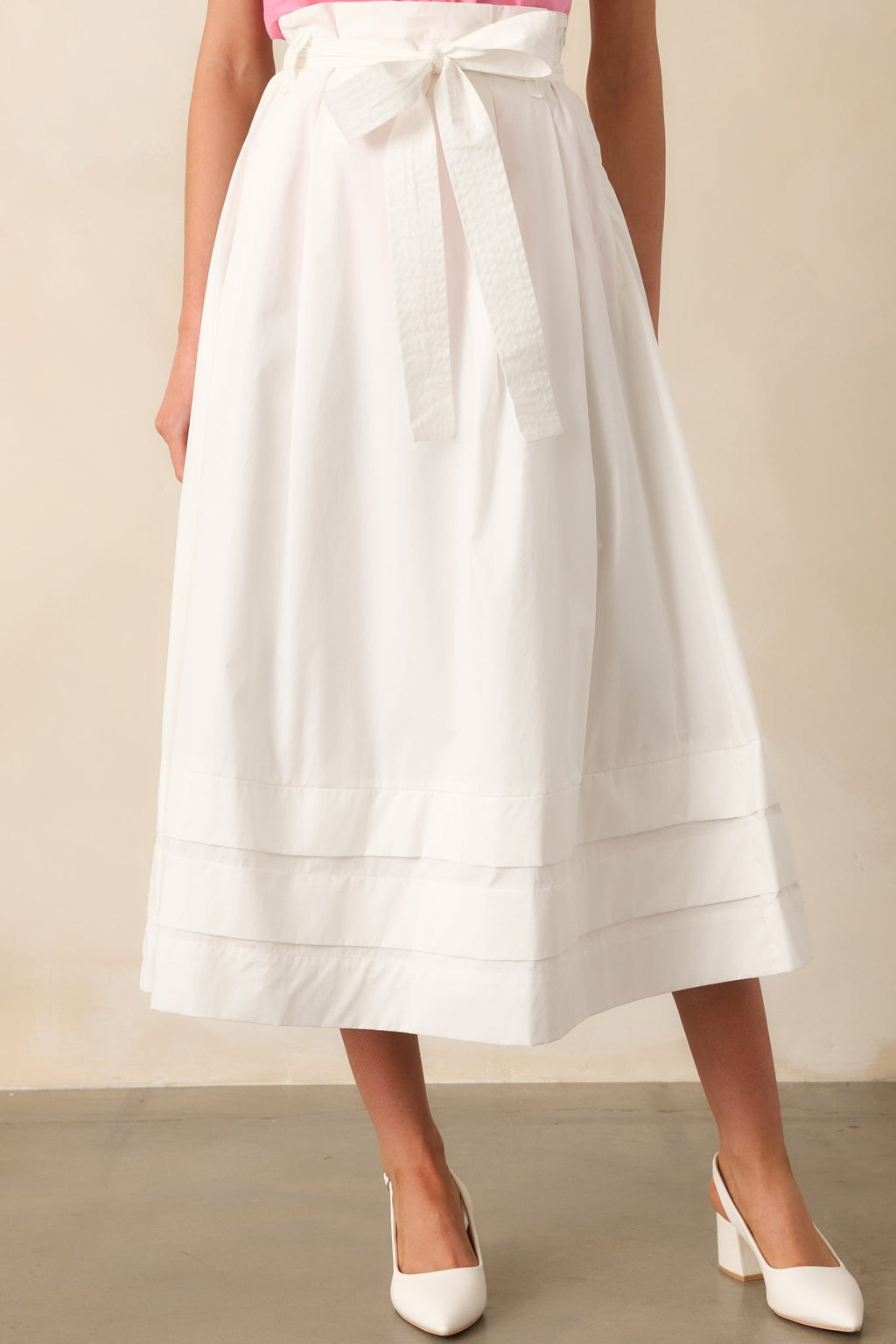Ashford White Cotton Midi Skirt