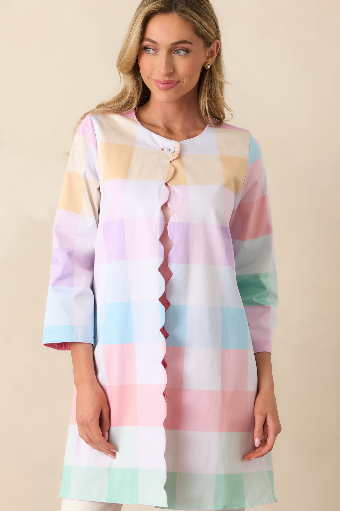 Easton Easter Soiree Plaid Scalloped Reversible Cotton Jacket