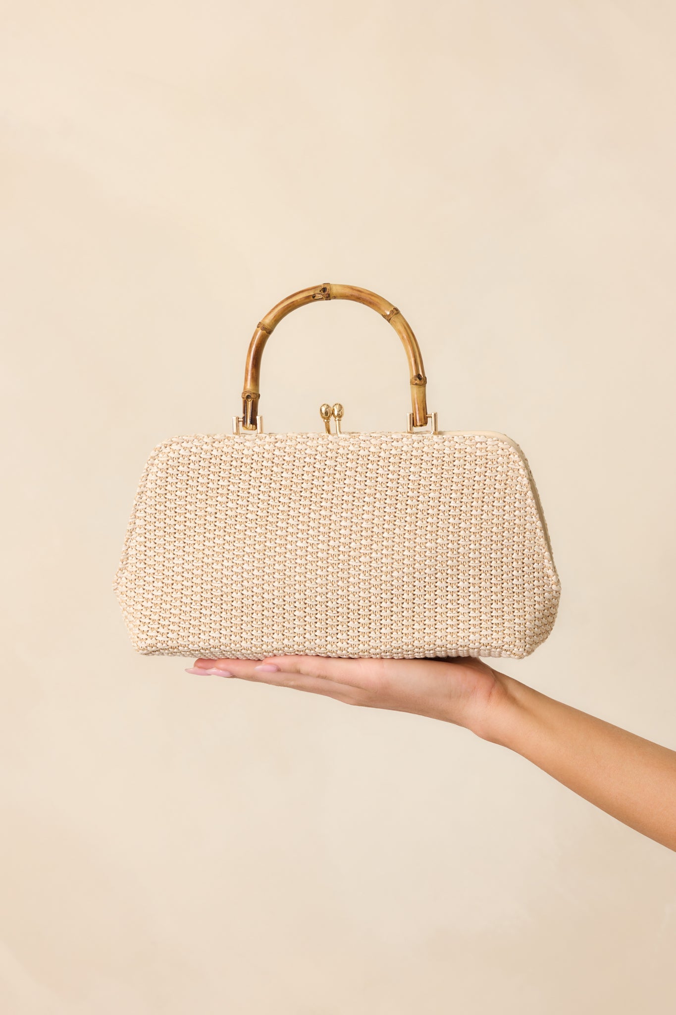 Finding Paradise Ivory Bamboo Handle Woven Handbag