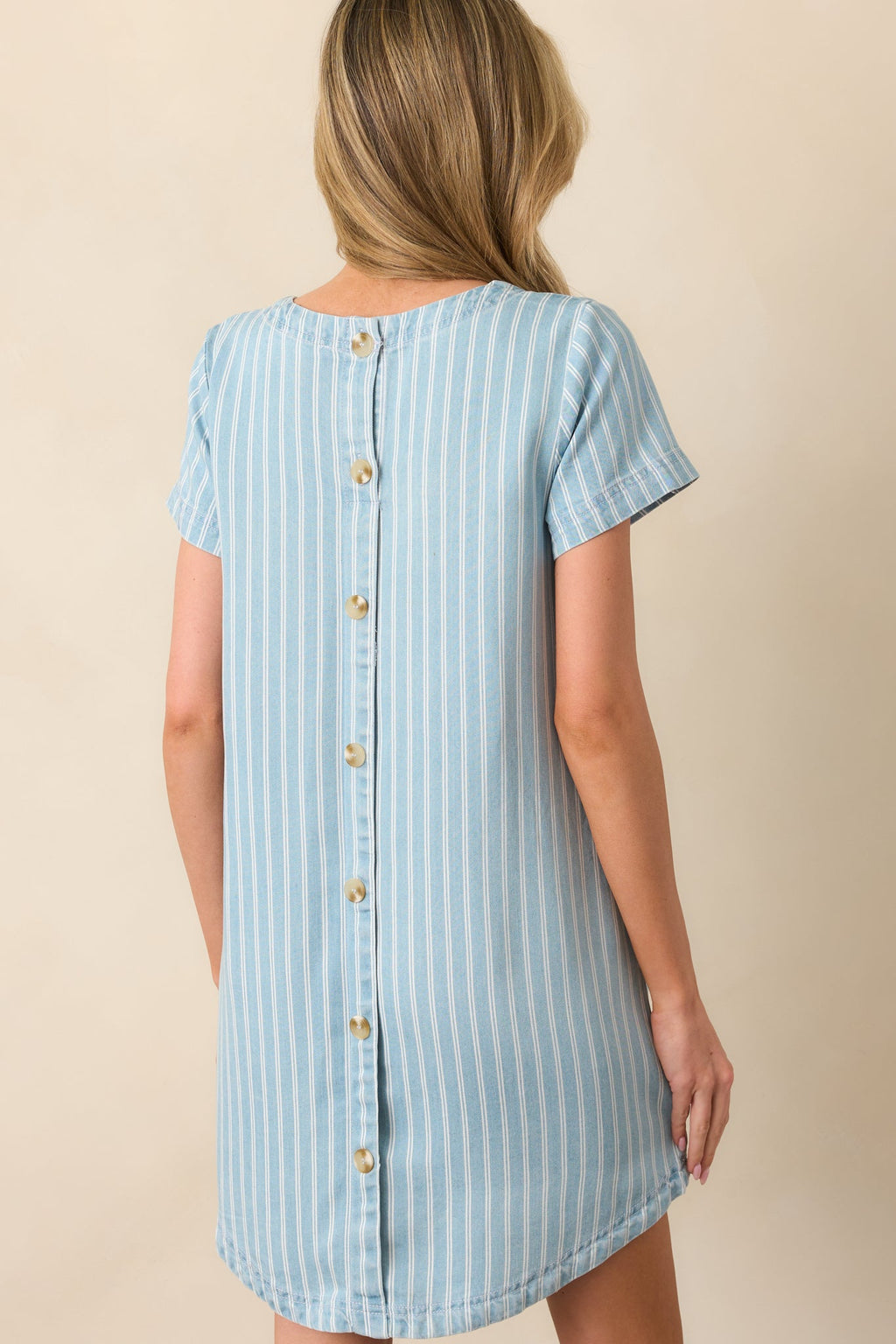 Finding The Courage Light Wash Stripe Chambray Mini Dress