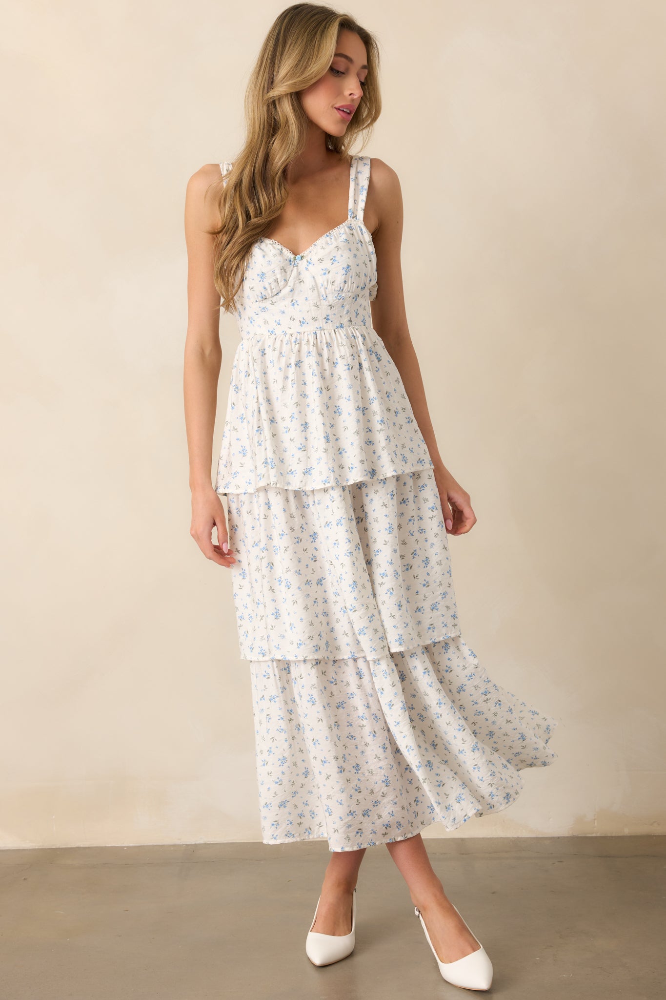 In The Wildflowers Blue Floral Tiered Maxi Dress