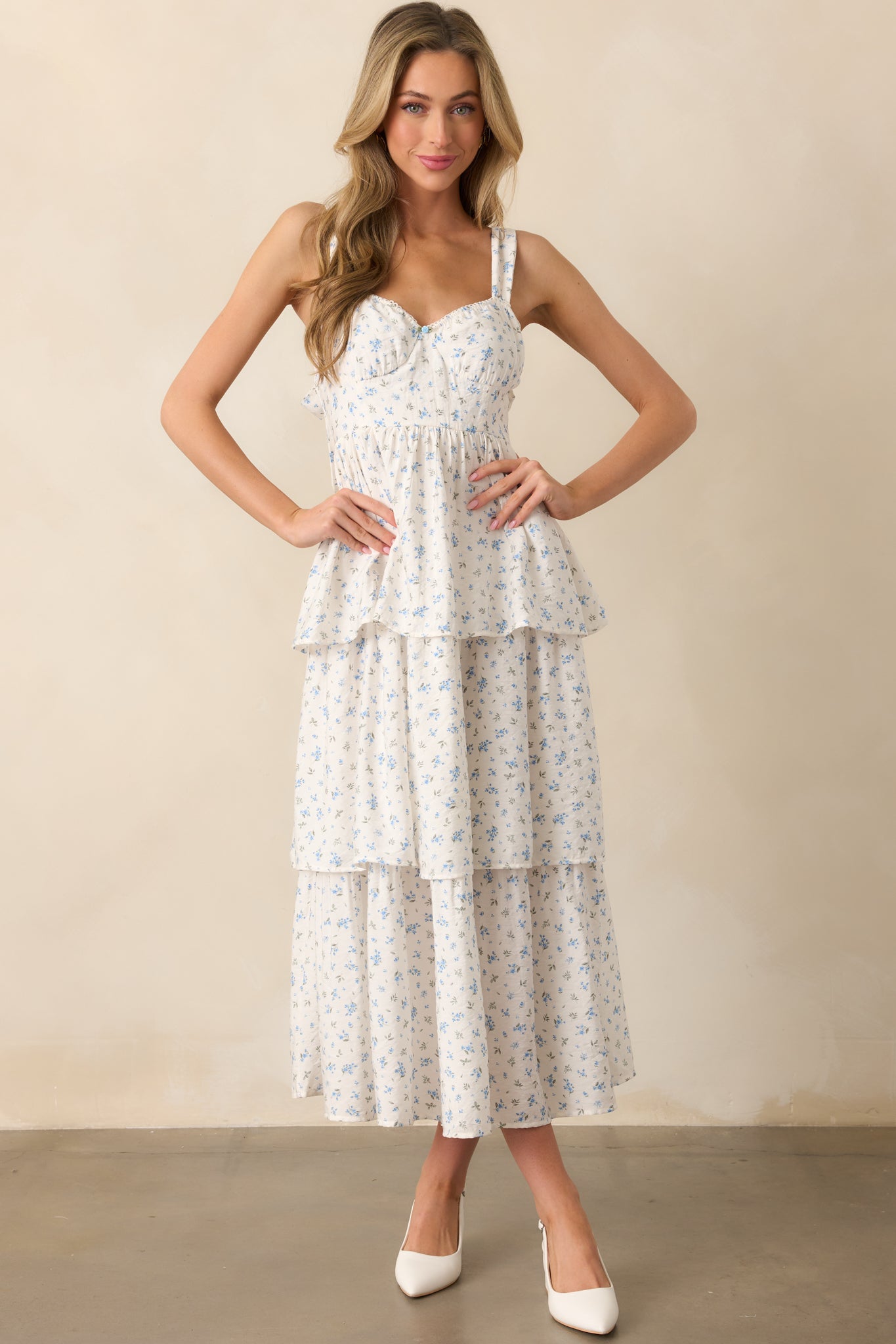 In The Wildflowers Blue Floral Tiered Maxi Dress