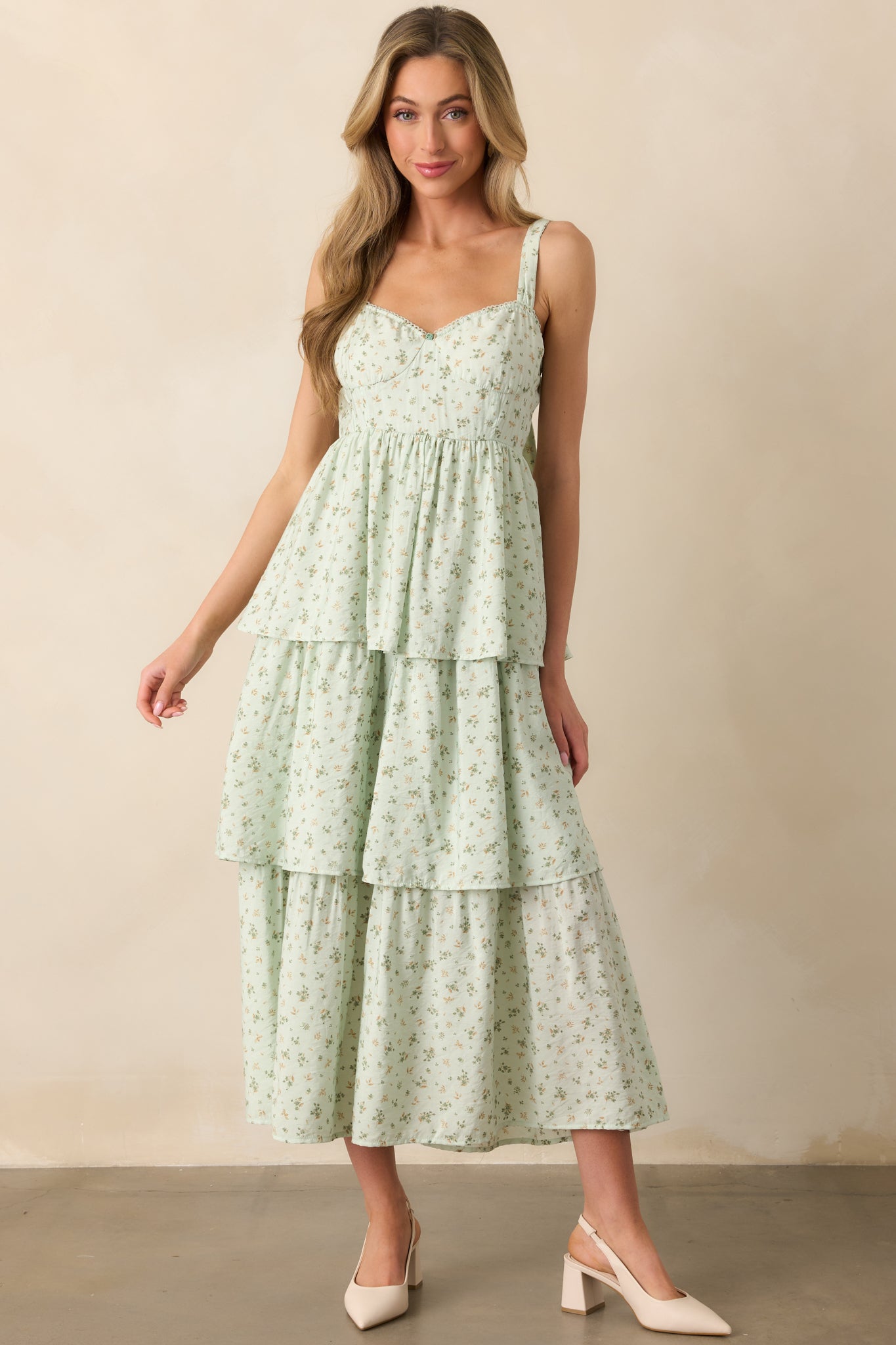 In The Wildflowers Mint Green Floral Tiered Maxi Dress