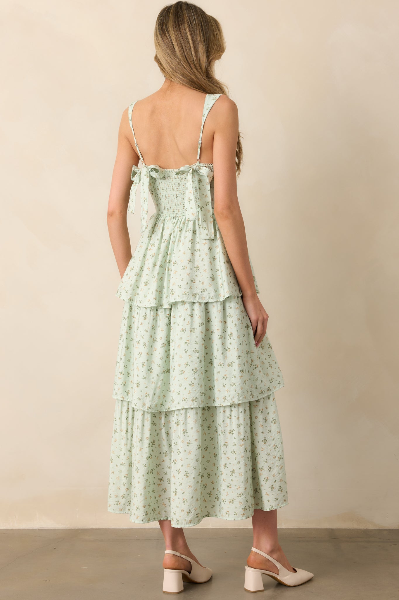 In The Wildflowers Mint Green Floral Tiered Maxi Dress