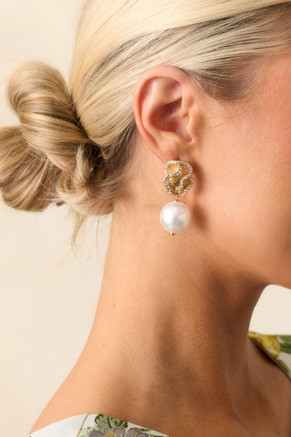 In The Loop Gold & Ivory Faux Pearl Drop Earrings