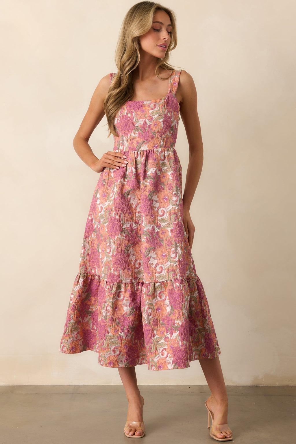 Anything Is Possible Mauve Floral Jacquard Maxi Dress