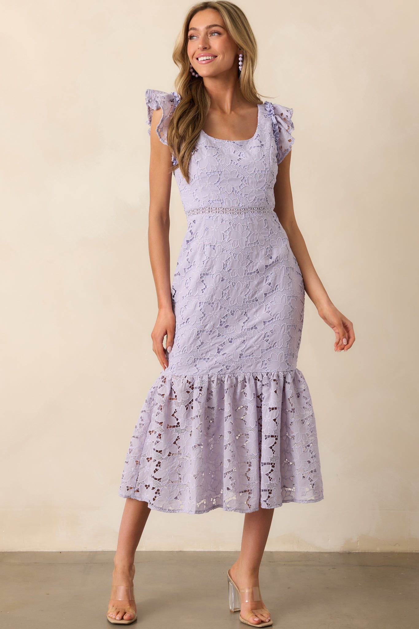 A Novel Approach Lavender Floral Embroidered Midi Dress