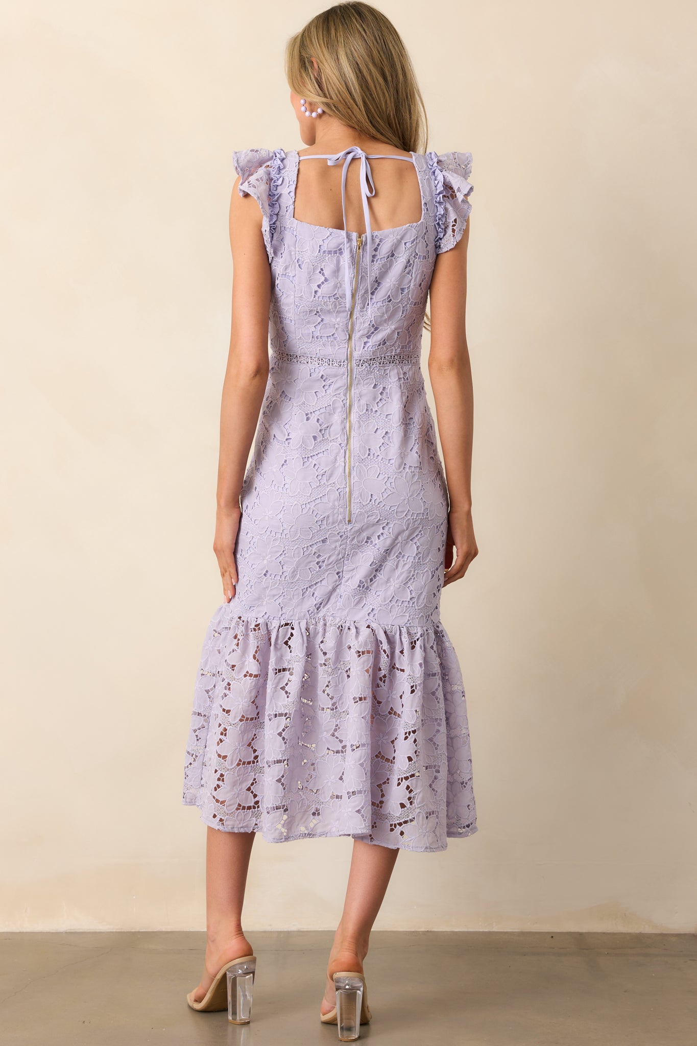 A Novel Approach Lavender Floral Embroidered Midi Dress