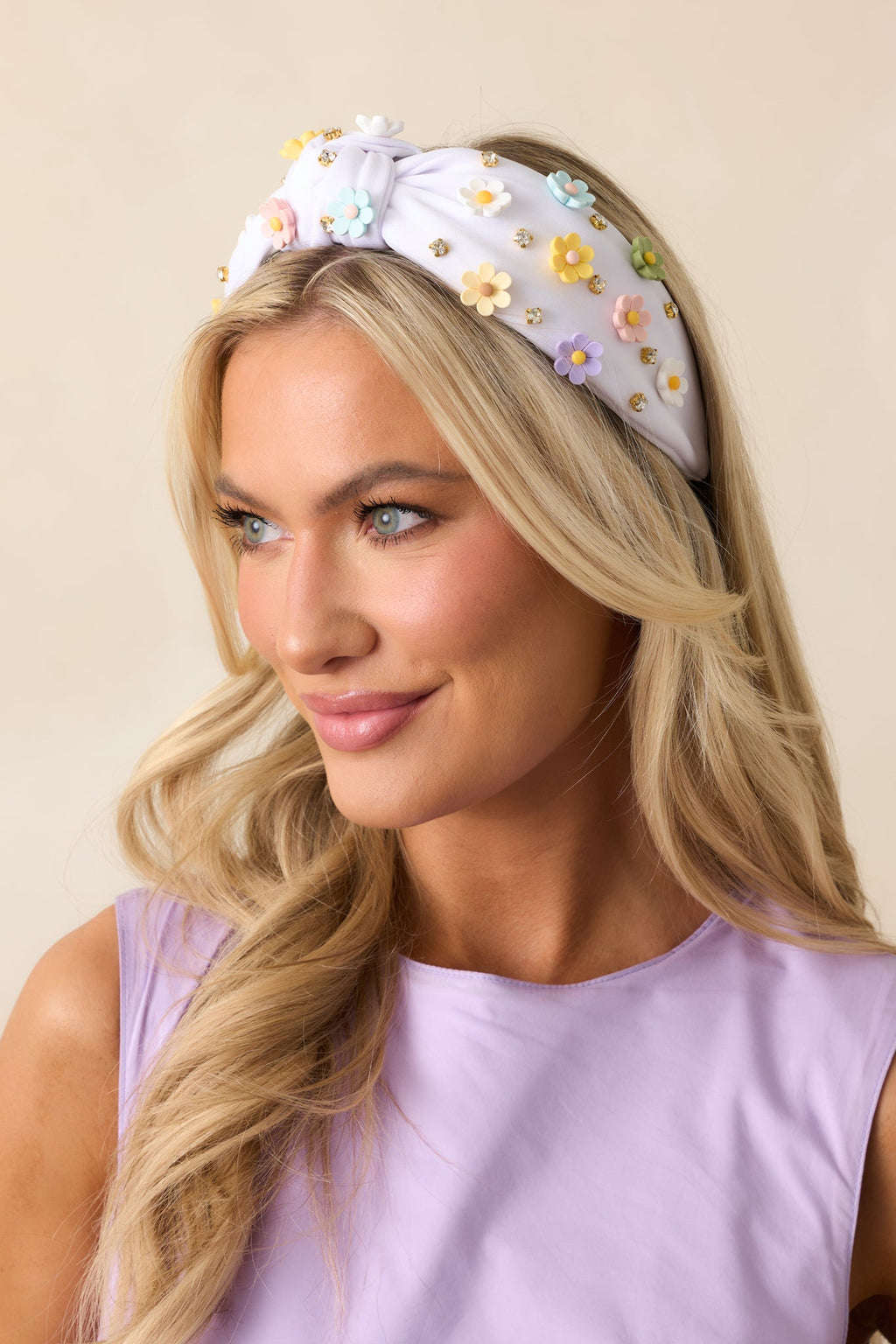 Being Authentic White Floral Bead Knot Headband